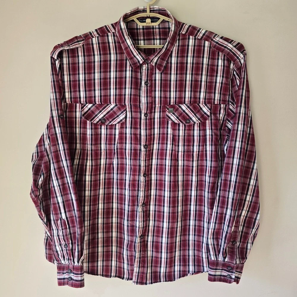 Blue Mariethe Francois Girbaud Plaid Long Sleeve Button Down Shirt XXXL‎